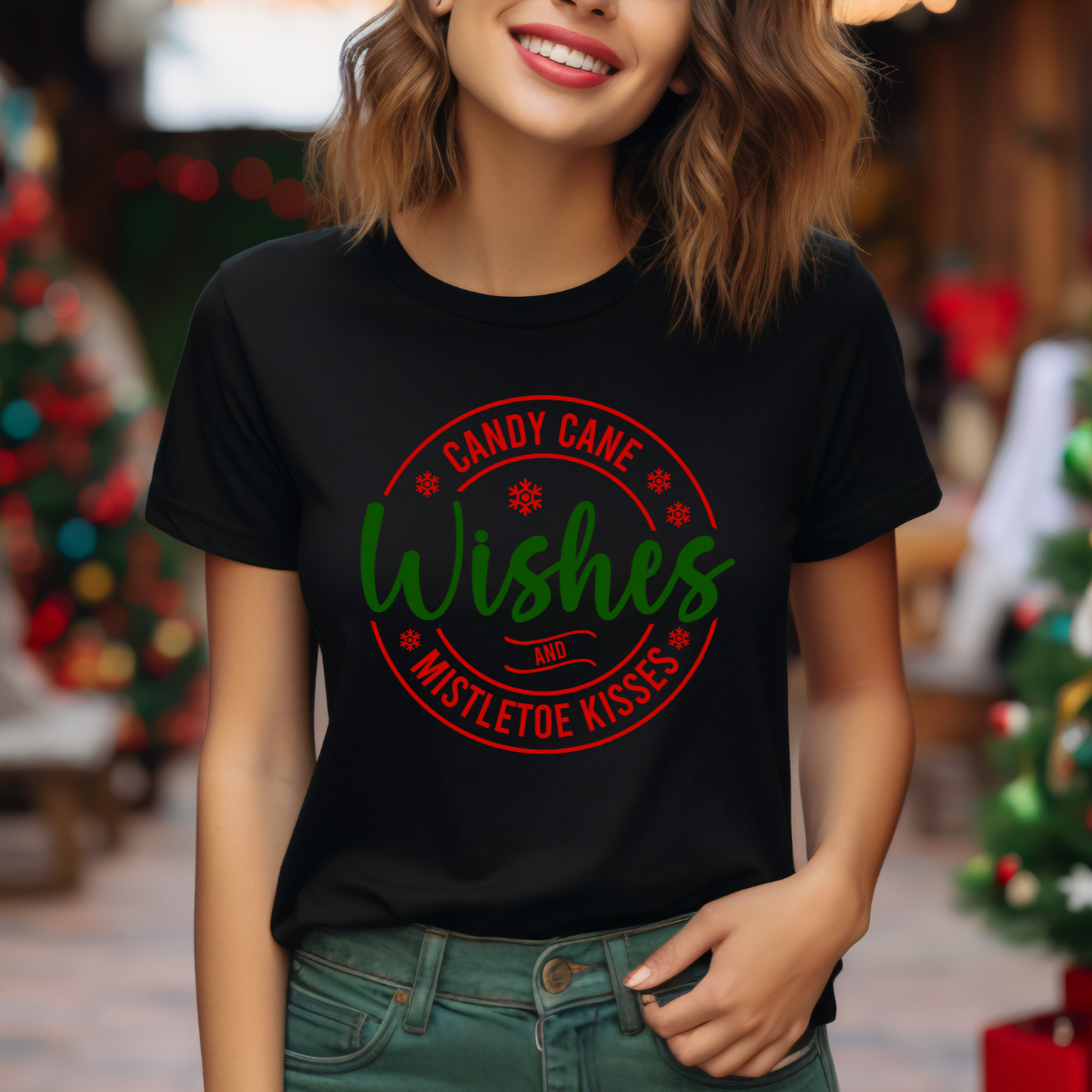 Candy Cane Wishes and Mistletoe Kisses Tee