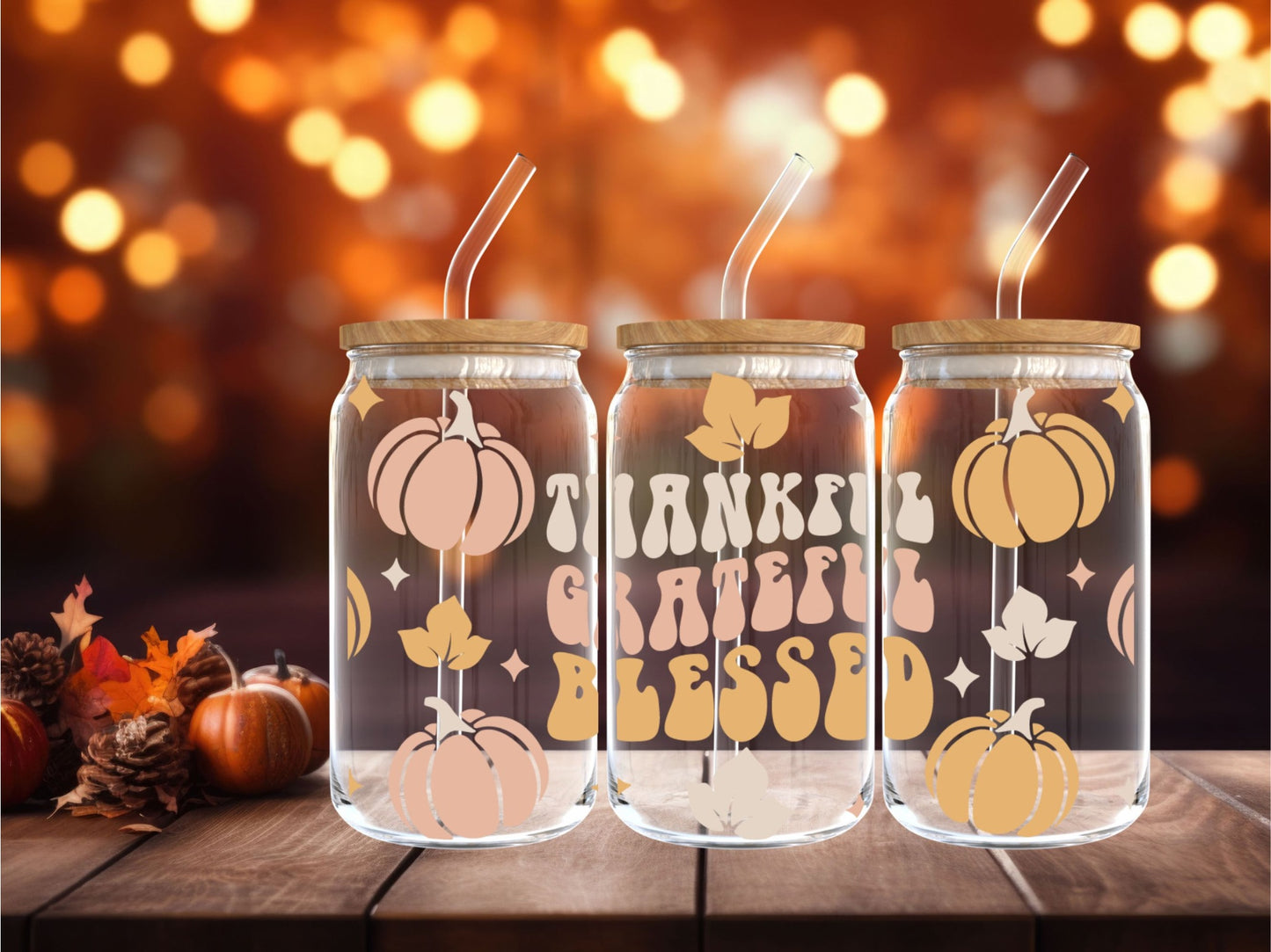 Thankful, Grateful, Blessed Iced Coffee Glass