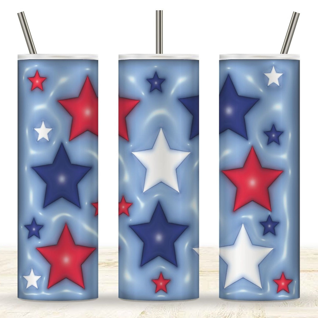 Red, Blue and White Puffy Stars