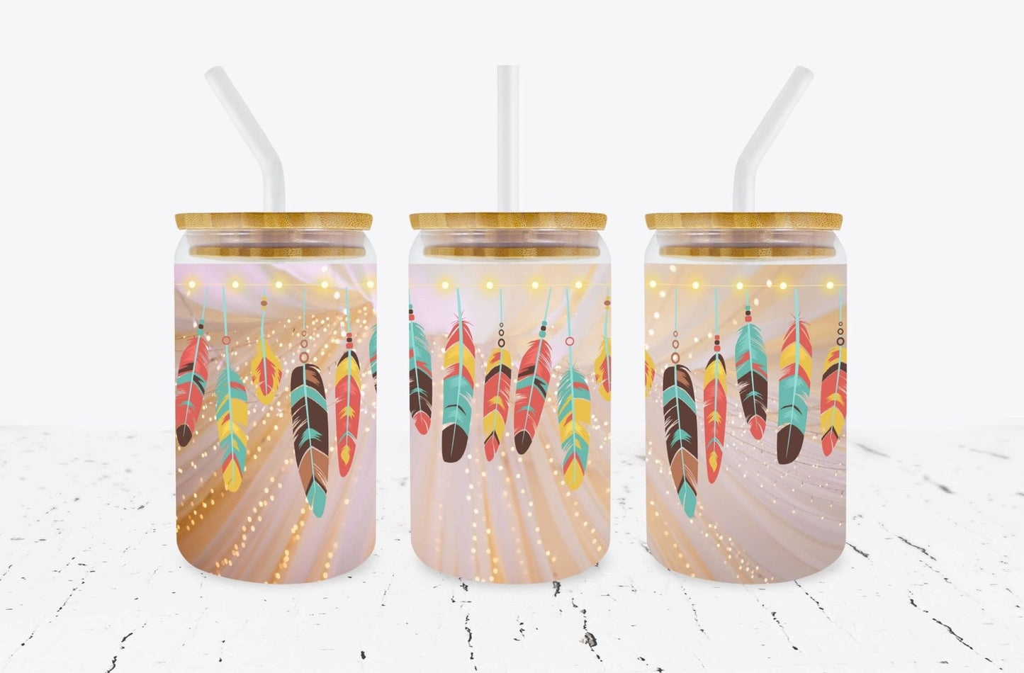 Boho Feathers Iced Coffee Glass