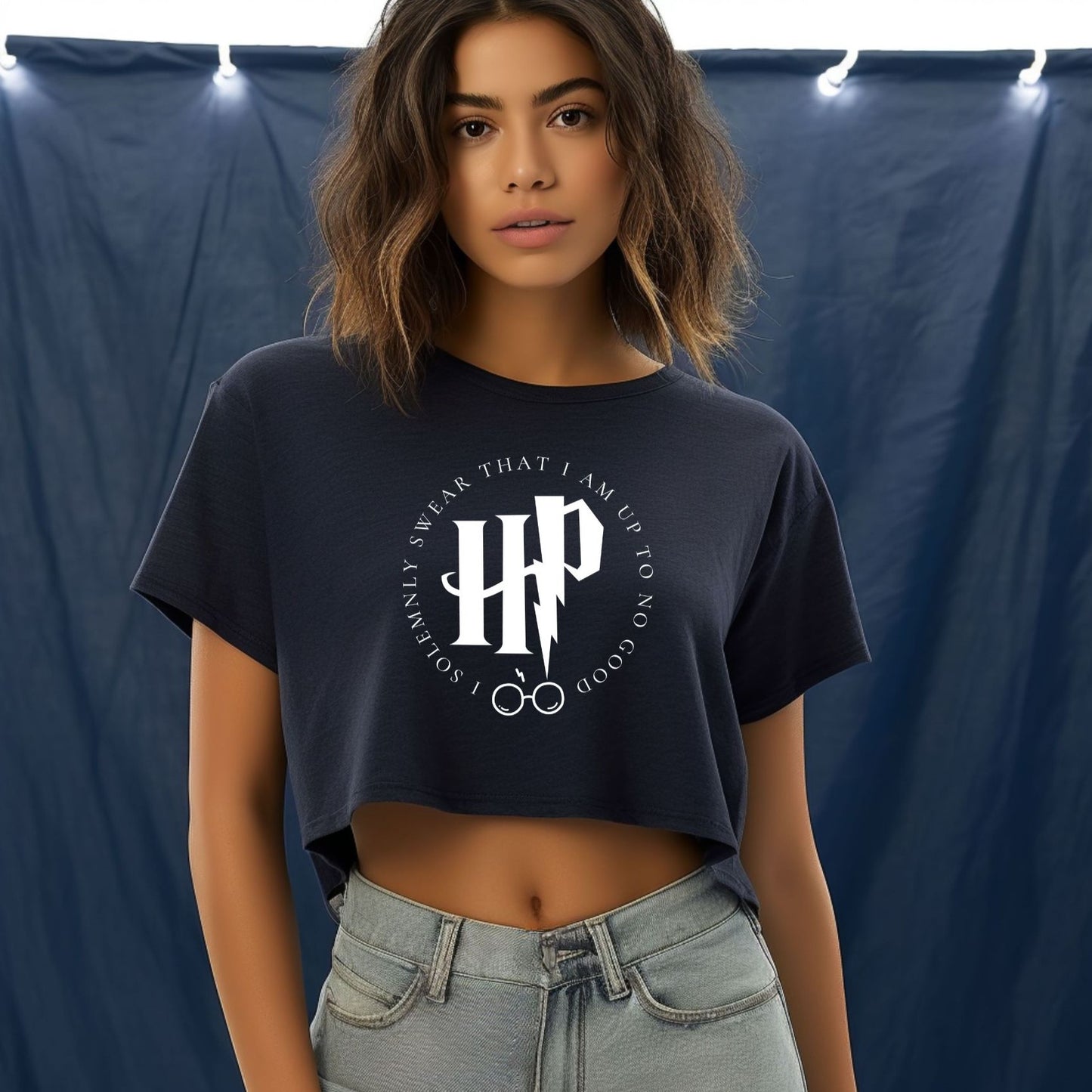 I Solemnly Swear that I'm Up to No Good Flowy Crop Tee (Front and Back)