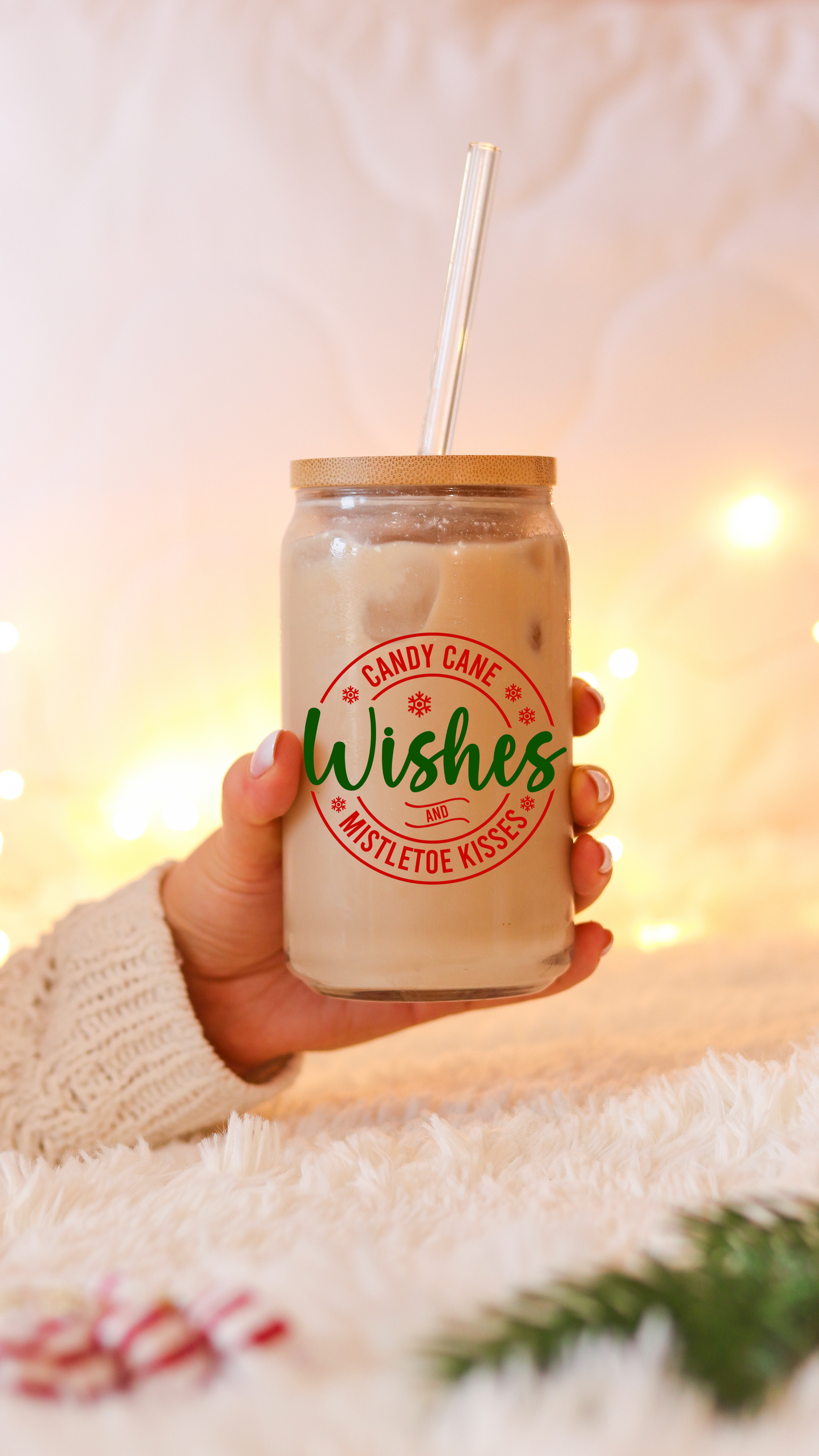 Candy Cane Wishes and Mistletoe Kisses Iced Coffee Glass