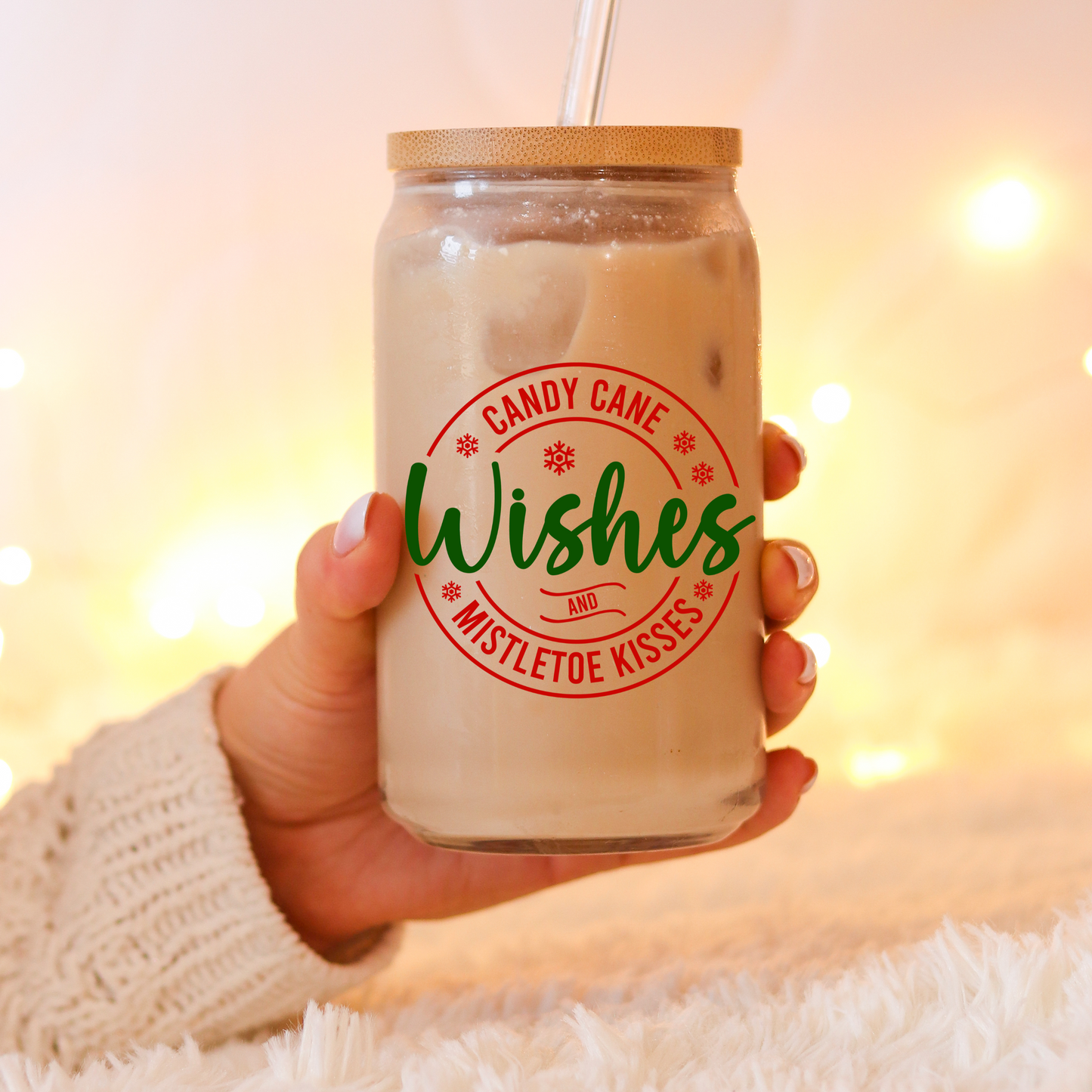 Candy Cane Wishes and Mistletoe Kisses Iced Coffee Glass