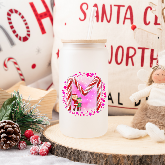 Candy Cane Alphabet Iced Coffee Glass (Choose your initial)