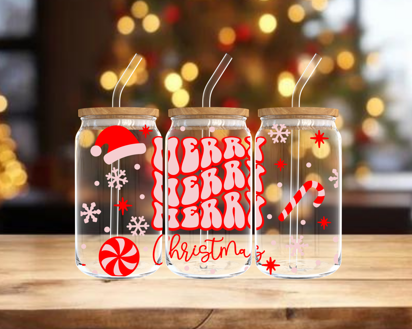 Merry, Merry, Merry Christmas Iced Coffee Glass