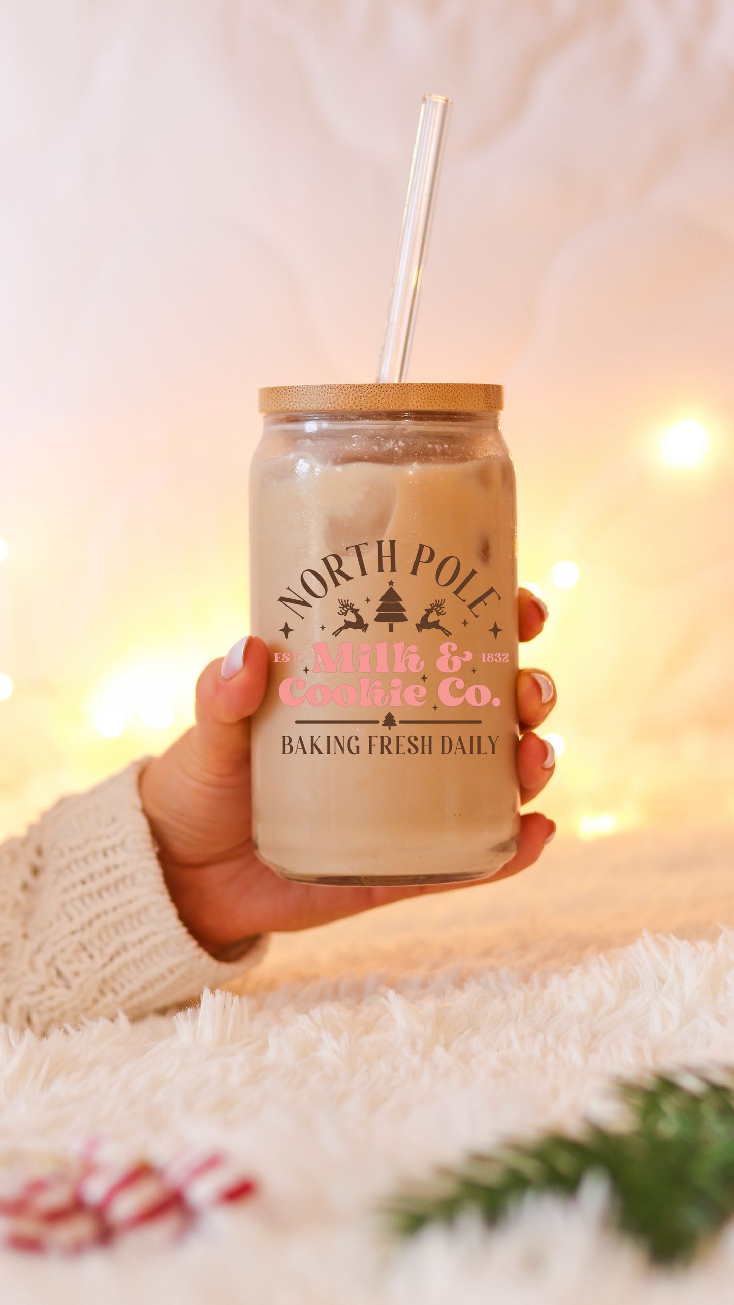 North Pole Milk and Cookie Co. Iced Coffee Glass