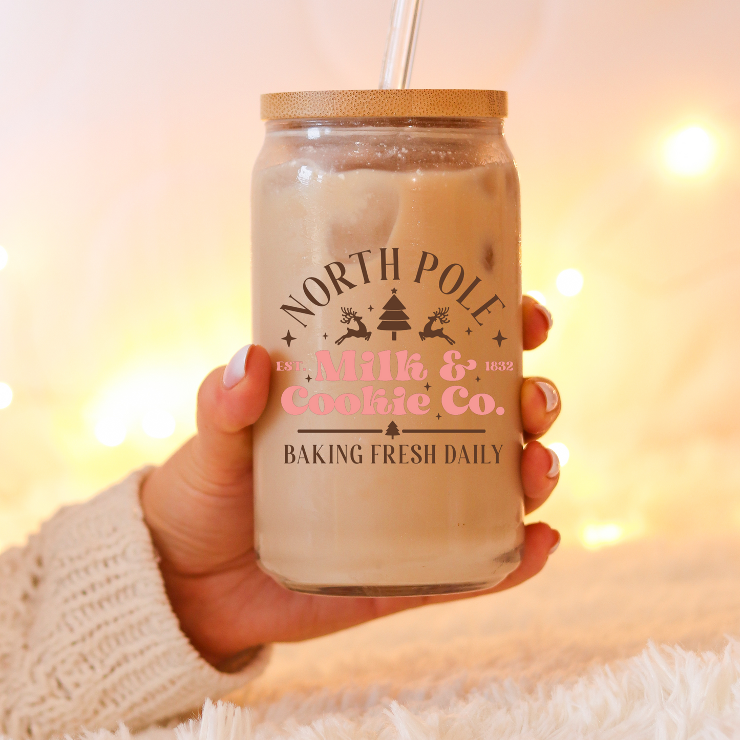 North Pole Milk and Cookie Co. Iced Coffee Glass