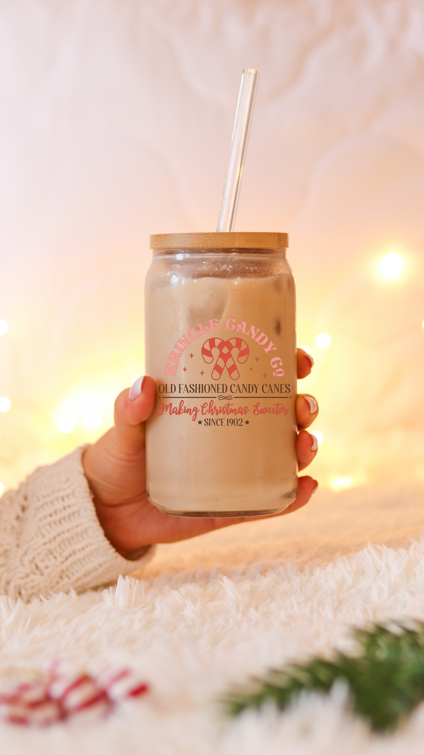 Old Fashioned Candy Canes Iced Coffee Glass
