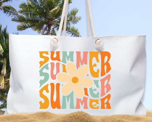 White Retro Summer Weekender Bag
