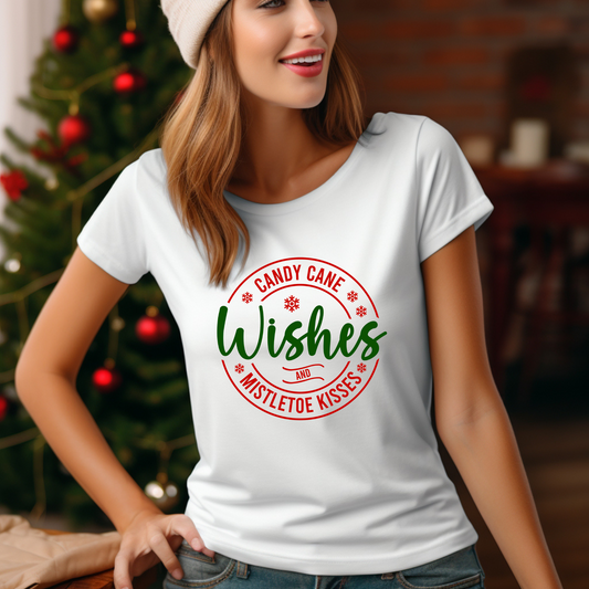 Candy Cane Wishes and Mistletoe Kisses Tee